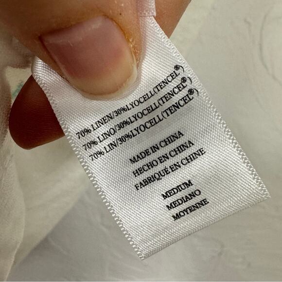 Rails White Linen Cactus Print Tee Shirt Womens M Short Sleeve Sheer V Neck - Picture 5 of 10